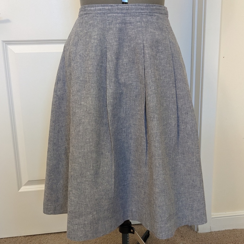 Uniqlo Linen Blend Pleated Skirt Chambray Blue Sz Sm Pockets!